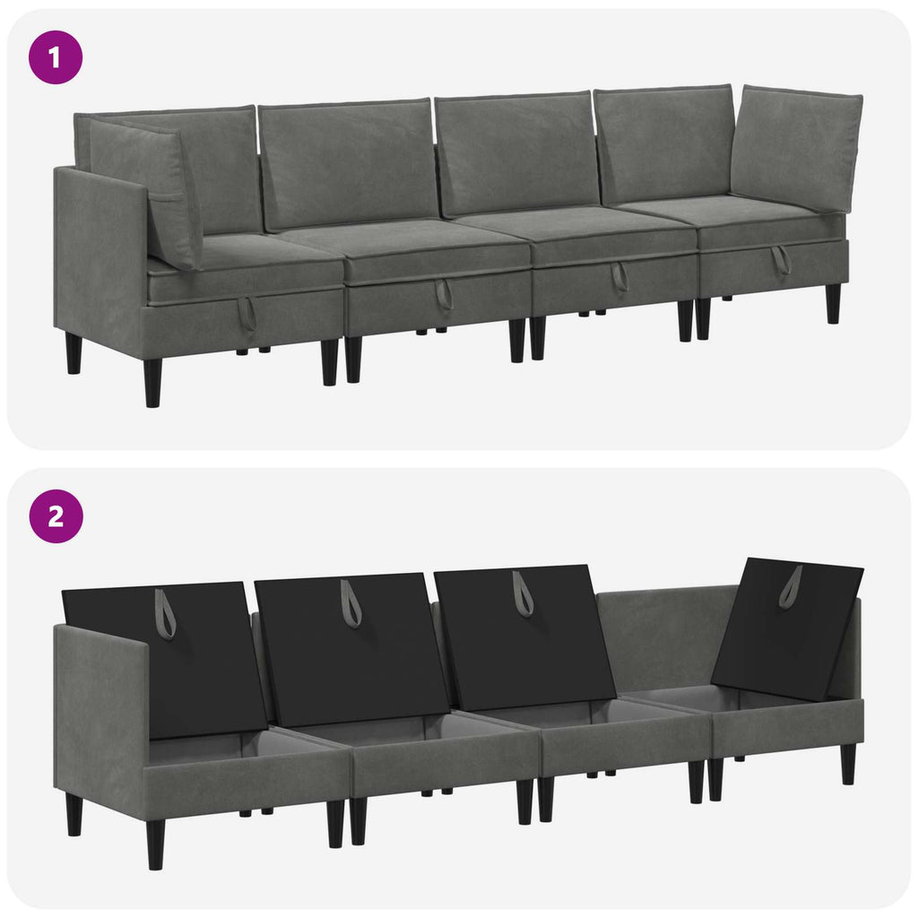 vidaXL Zestaw mebli do salonu z poduszką 4 pcs ciemnoszary Welur