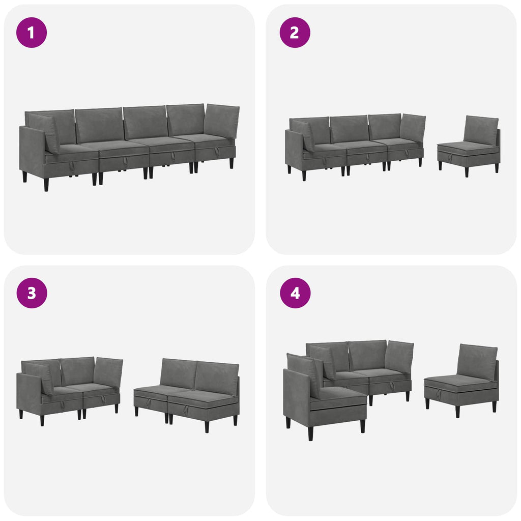 vidaXL Zestaw mebli do salonu z poduszką 4 pcs ciemnoszary Welur