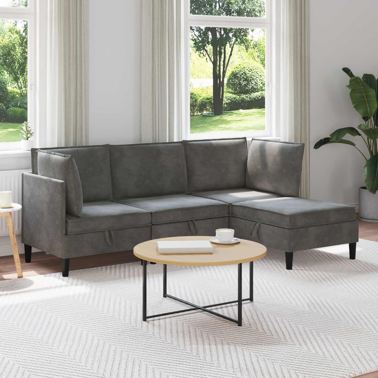 vidaXL Zestaw mebli do salonu z poduszką 4 pcs ciemnoszary Welur