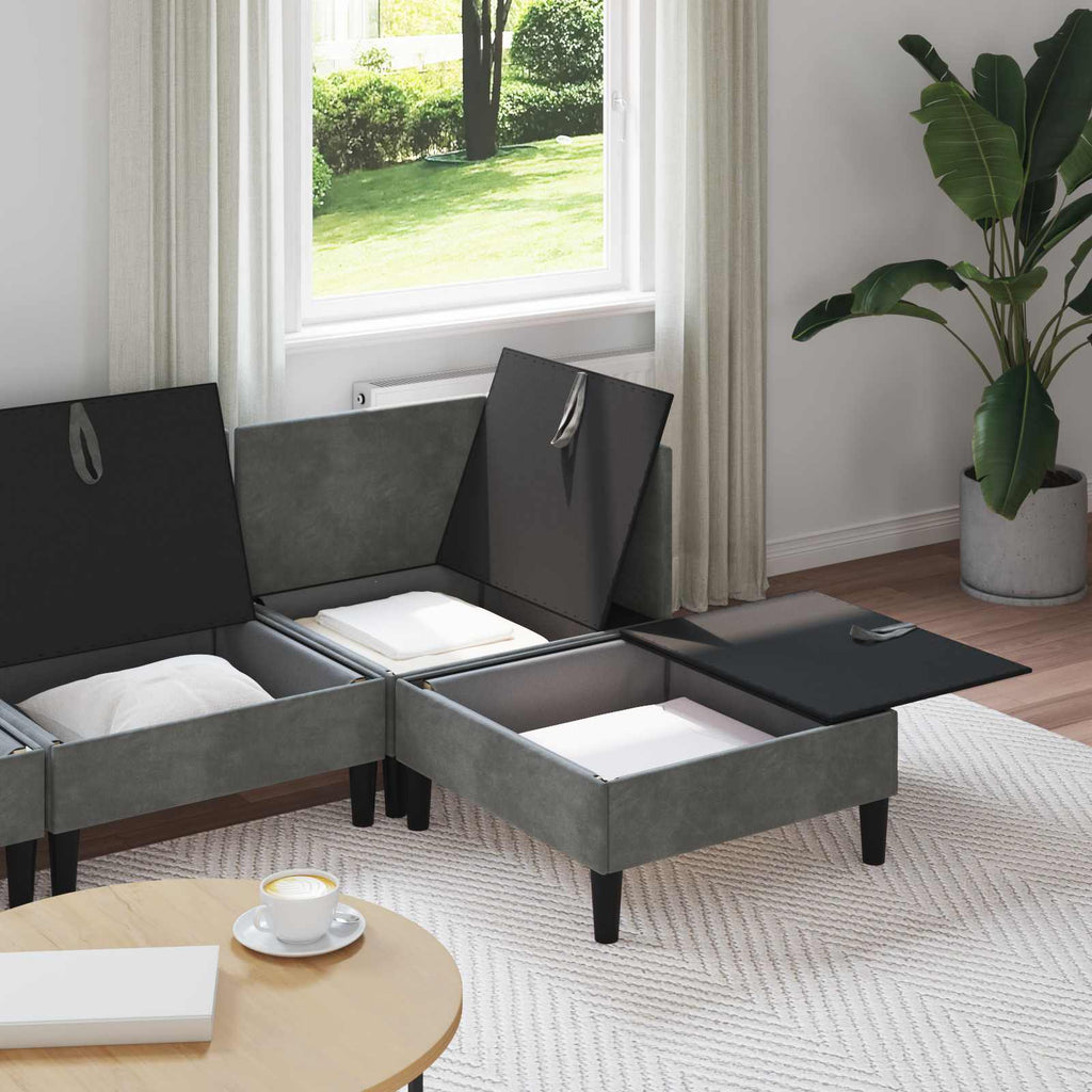 vidaXL Zestaw mebli do salonu z poduszką 4 pcs ciemnoszary Welur