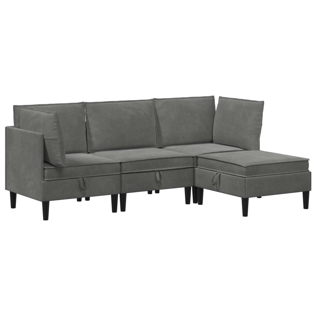vidaXL Zestaw mebli do salonu z poduszką 4 pcs ciemnoszary Welur