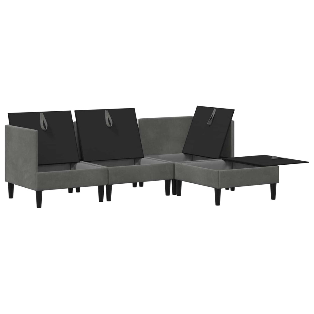 vidaXL Zestaw mebli do salonu z poduszką 4 pcs ciemnoszary Welur