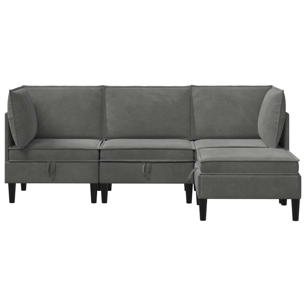 vidaXL Zestaw mebli do salonu z poduszką 4 pcs ciemnoszary Welur