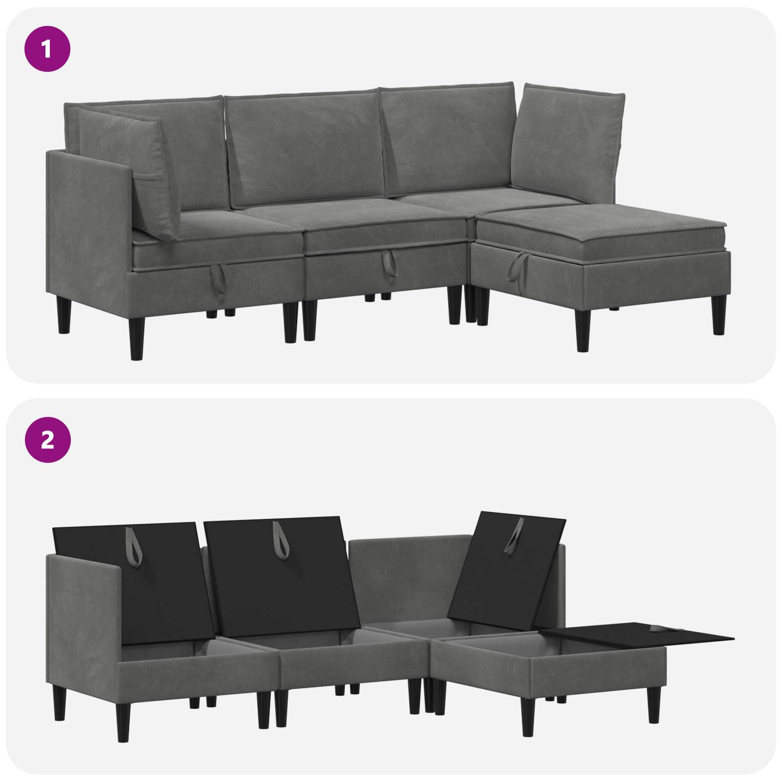 vidaXL Zestaw mebli do salonu z poduszką 4 pcs ciemnoszary Welur