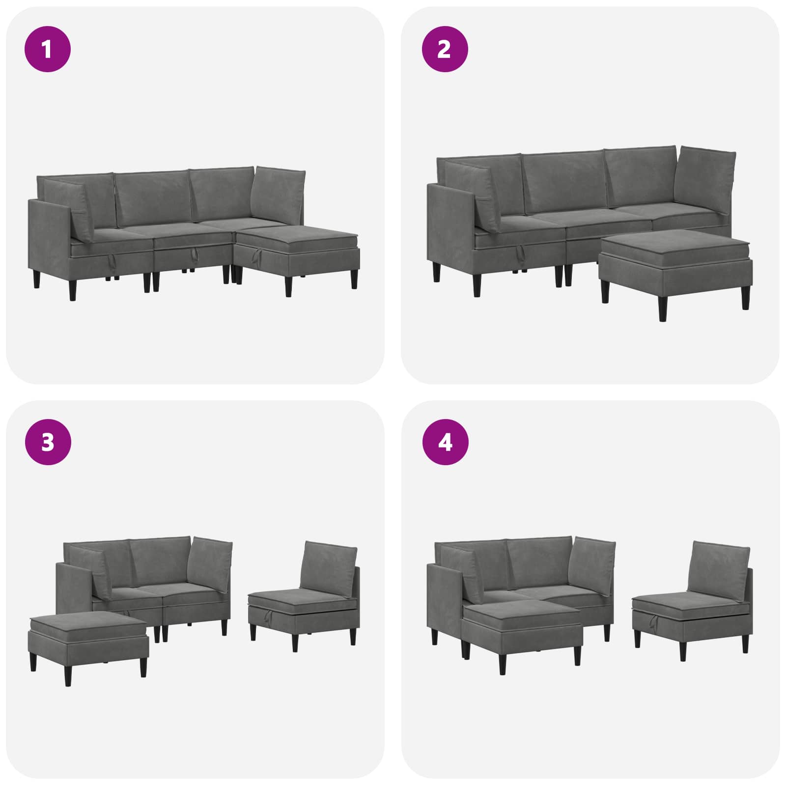 vidaXL Zestaw mebli do salonu z poduszką 4 pcs ciemnoszary Welur