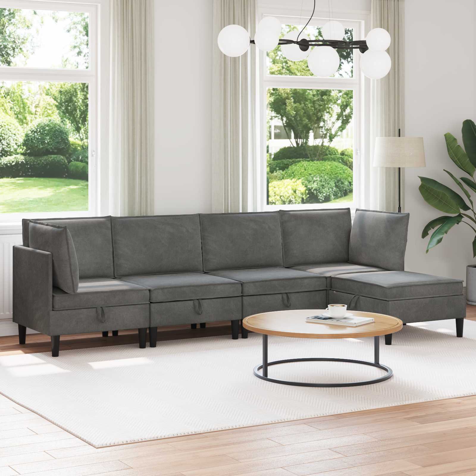 vidaXL Zestaw mebli do salonu z poduszką 5 pcs ciemnoszary Welur