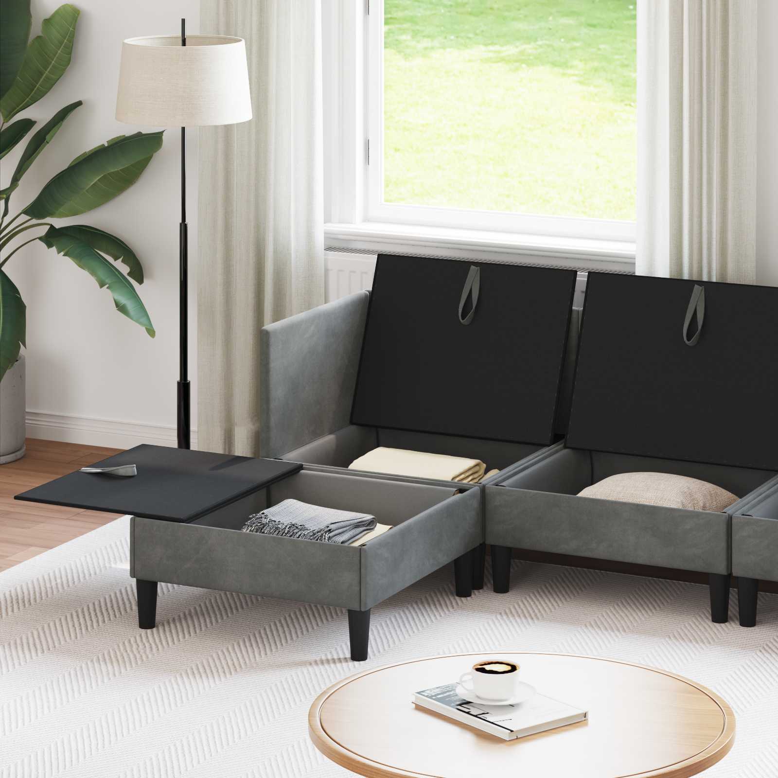 vidaXL Zestaw mebli do salonu z poduszką 5 pcs ciemnoszary Welur