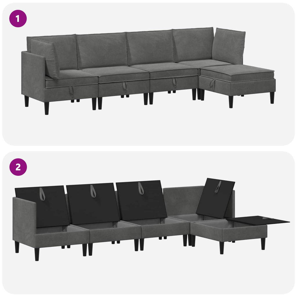 vidaXL Zestaw mebli do salonu z poduszką 5 pcs ciemnoszary Welur