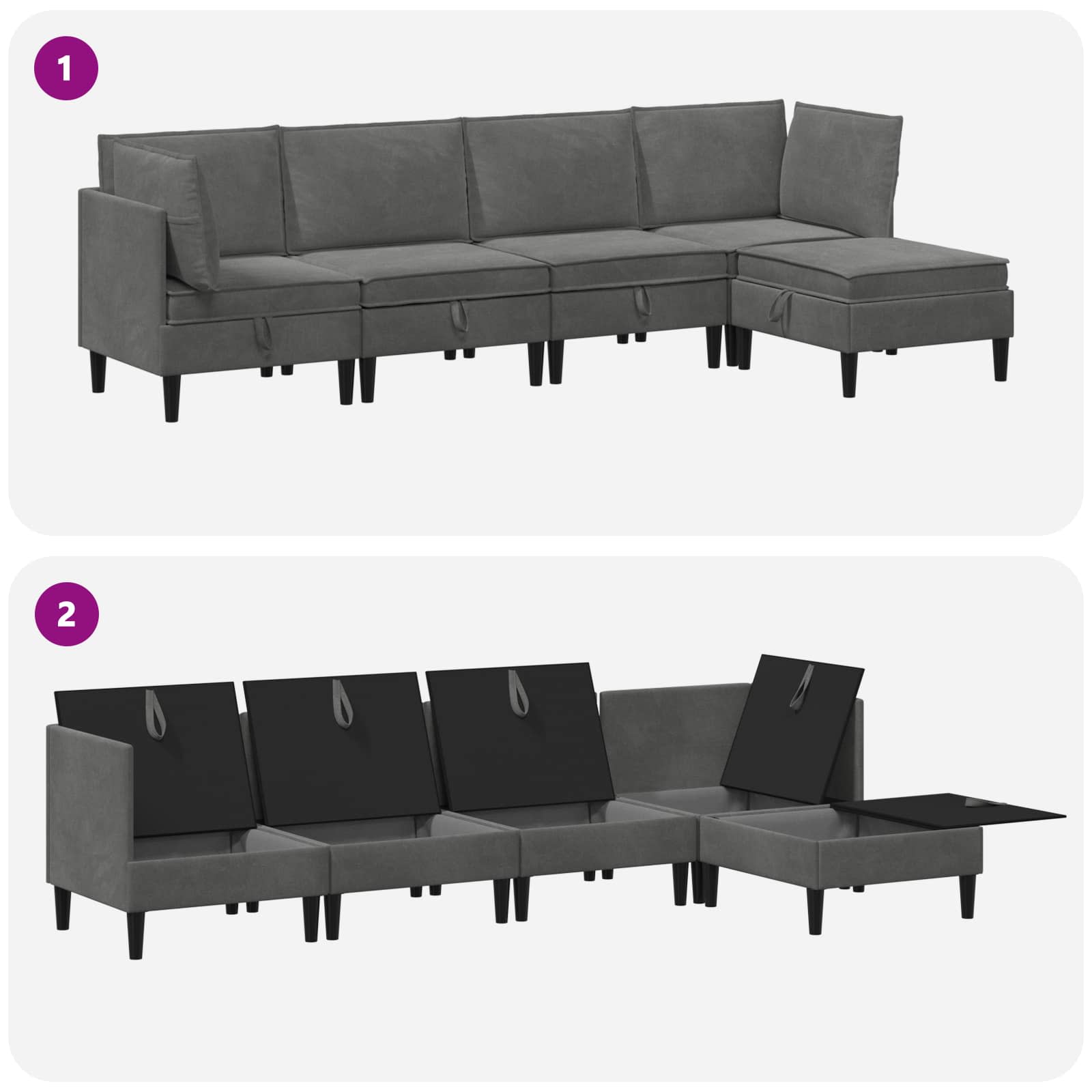 vidaXL Zestaw mebli do salonu z poduszką 5 pcs ciemnoszary Welur