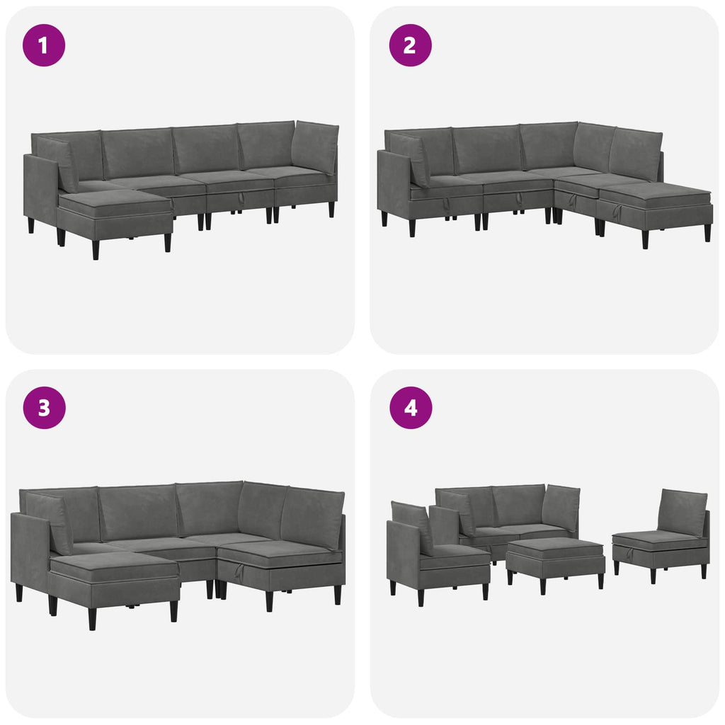 vidaXL Zestaw mebli do salonu z poduszką 5 pcs ciemnoszary Welur