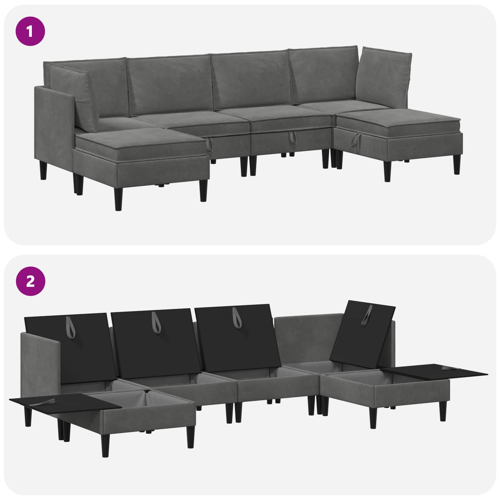 vidaXL Zestaw mebli do salonu z poduszką 6 pcs ciemnoszary Welur