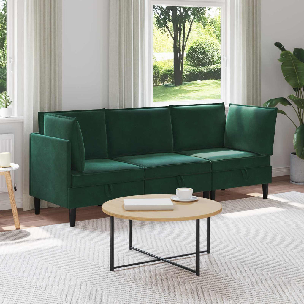 vidaXL Zestaw mebli do salonu z poduszką 3 pcs Ciemnozielony Welur