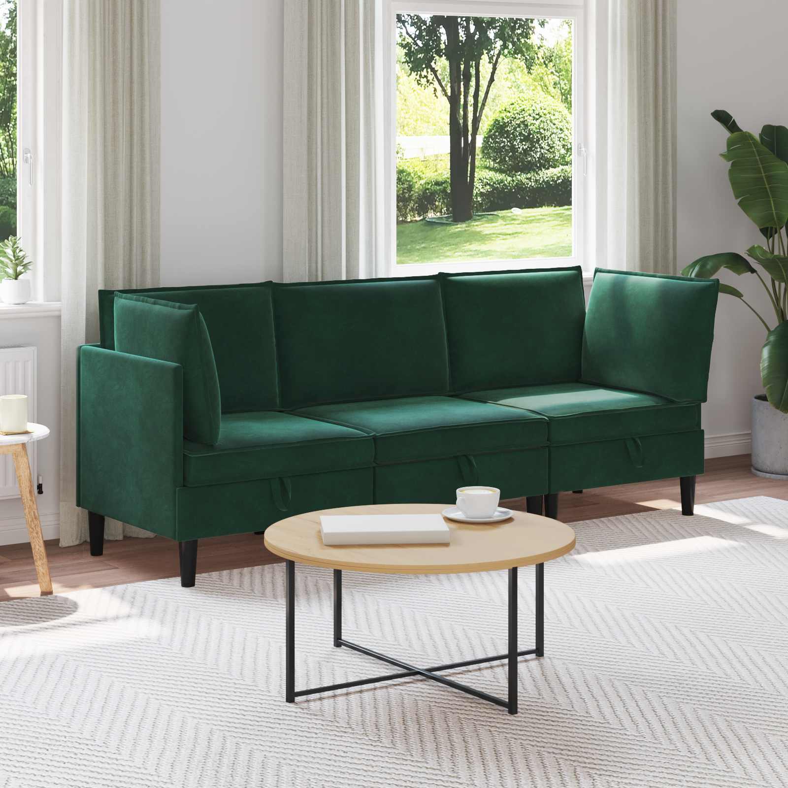 vidaXL Zestaw mebli do salonu z poduszką 3 pcs Ciemnozielony Welur