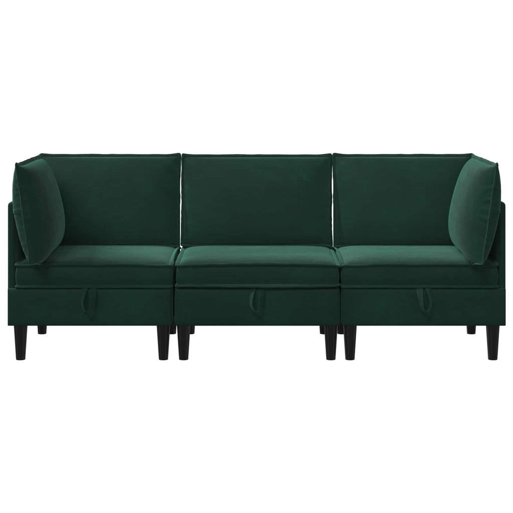 vidaXL Zestaw mebli do salonu z poduszką 3 pcs Ciemnozielony Welur