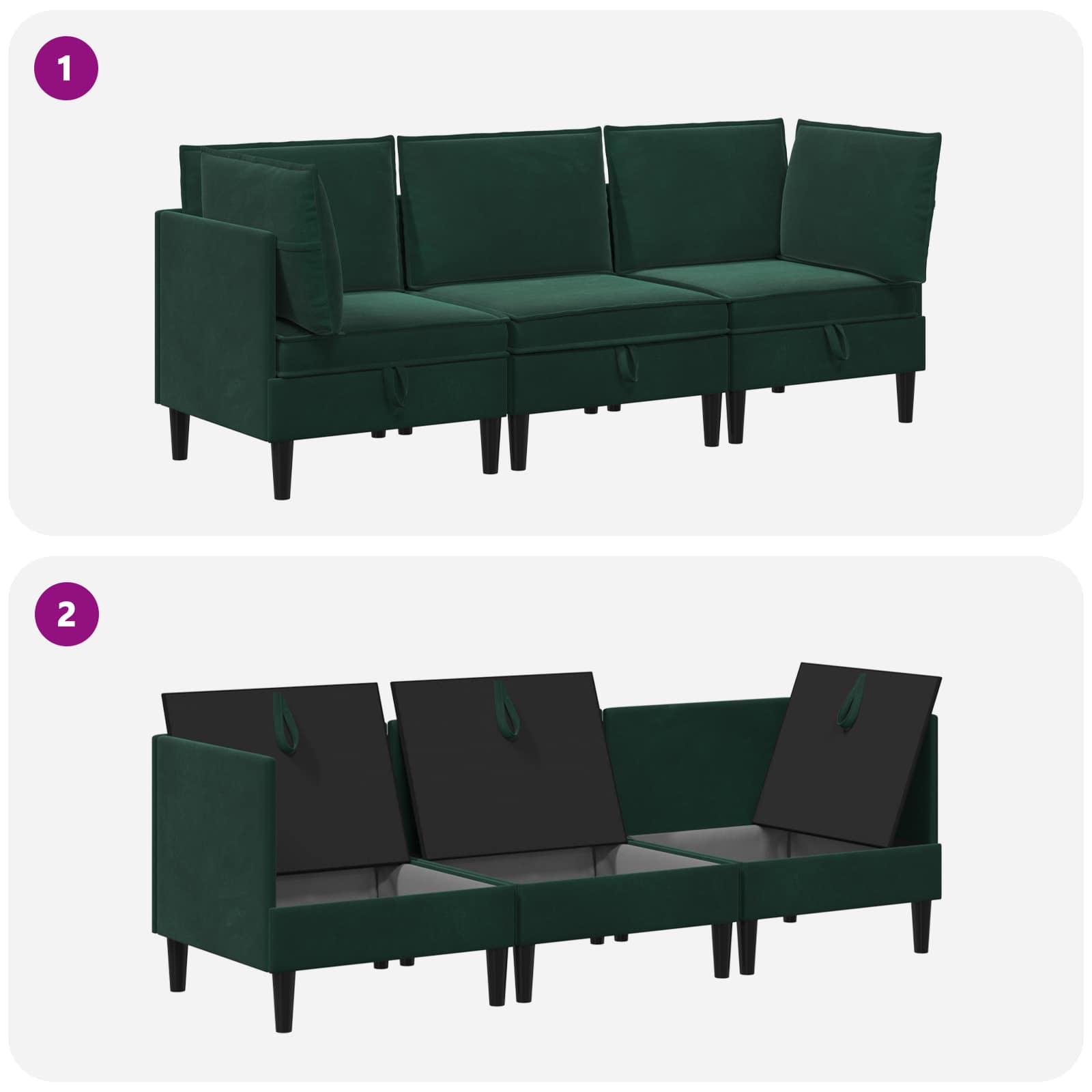 vidaXL Zestaw mebli do salonu z poduszką 3 pcs Ciemnozielony Welur