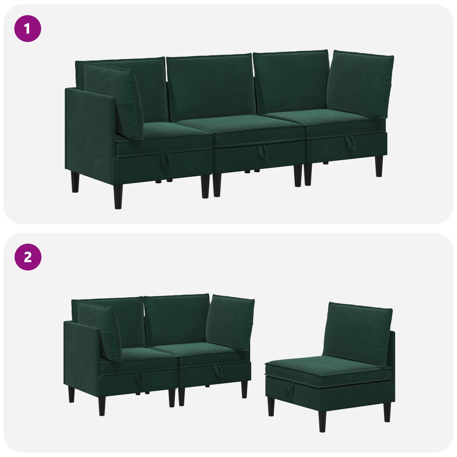 vidaXL Zestaw mebli do salonu z poduszką 3 pcs Ciemnozielony Welur