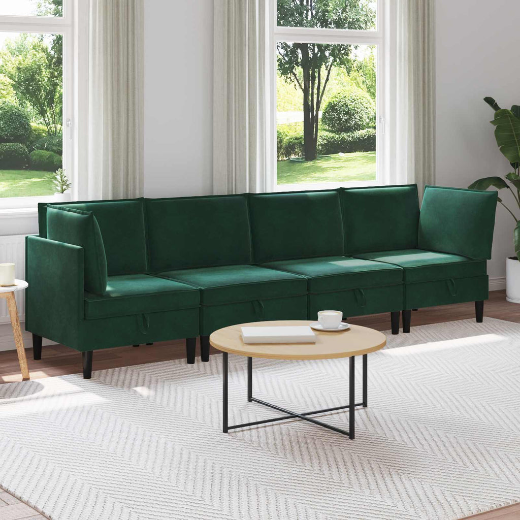 vidaXL Zestaw mebli do salonu z poduszką 4 pcs Ciemnozielony Welur