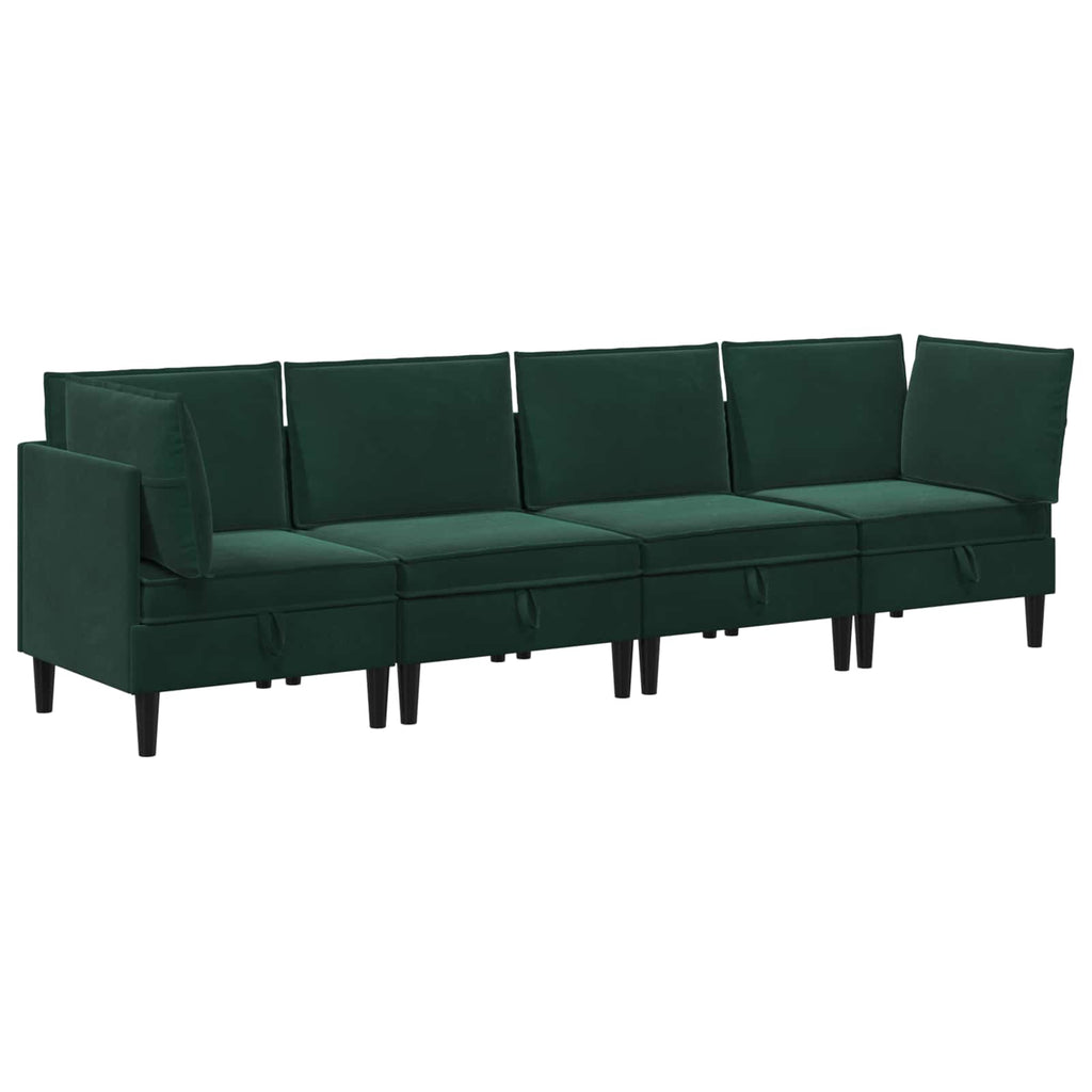 vidaXL Zestaw mebli do salonu z poduszką 4 pcs Ciemnozielony Welur