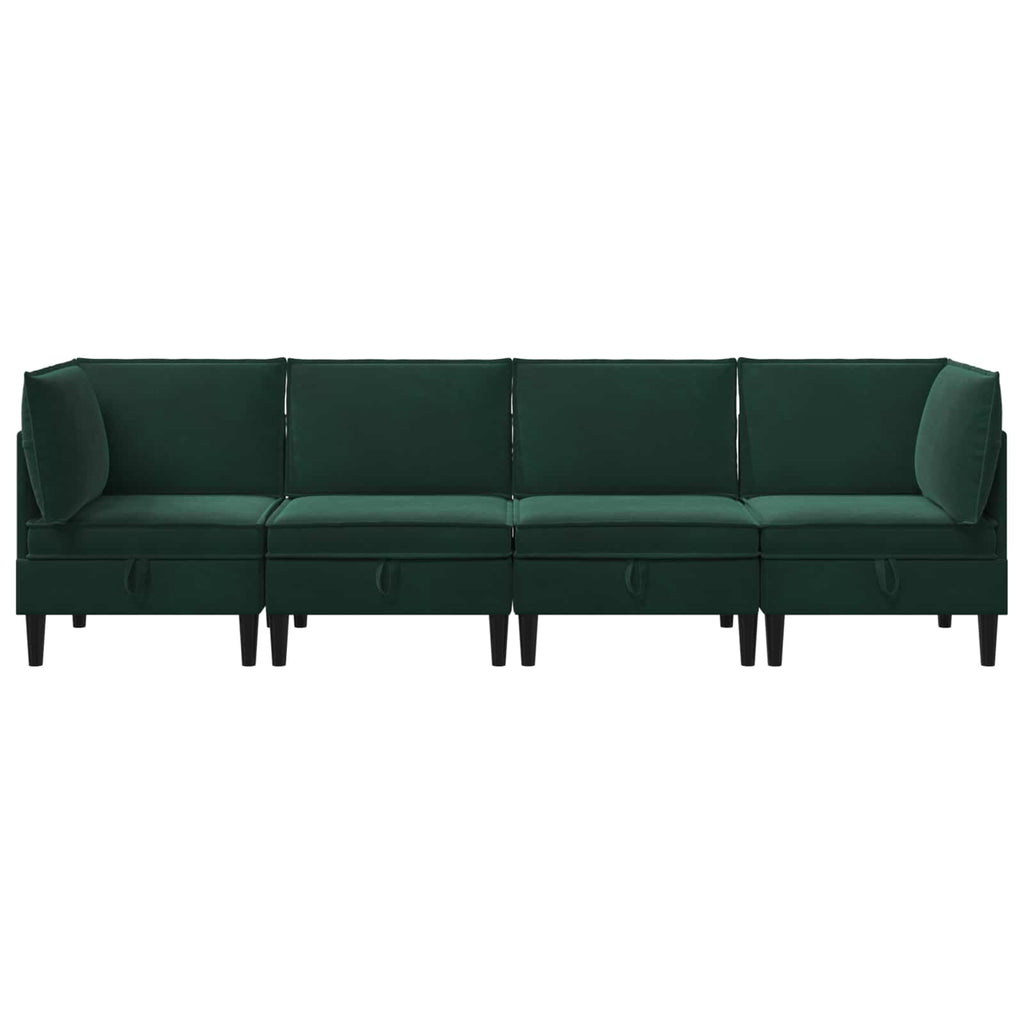 vidaXL Zestaw mebli do salonu z poduszką 4 pcs Ciemnozielony Welur