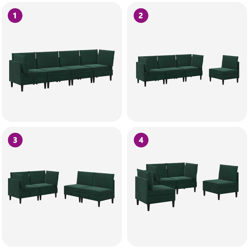 vidaXL Zestaw mebli do salonu z poduszką 4 pcs Ciemnozielony Welur