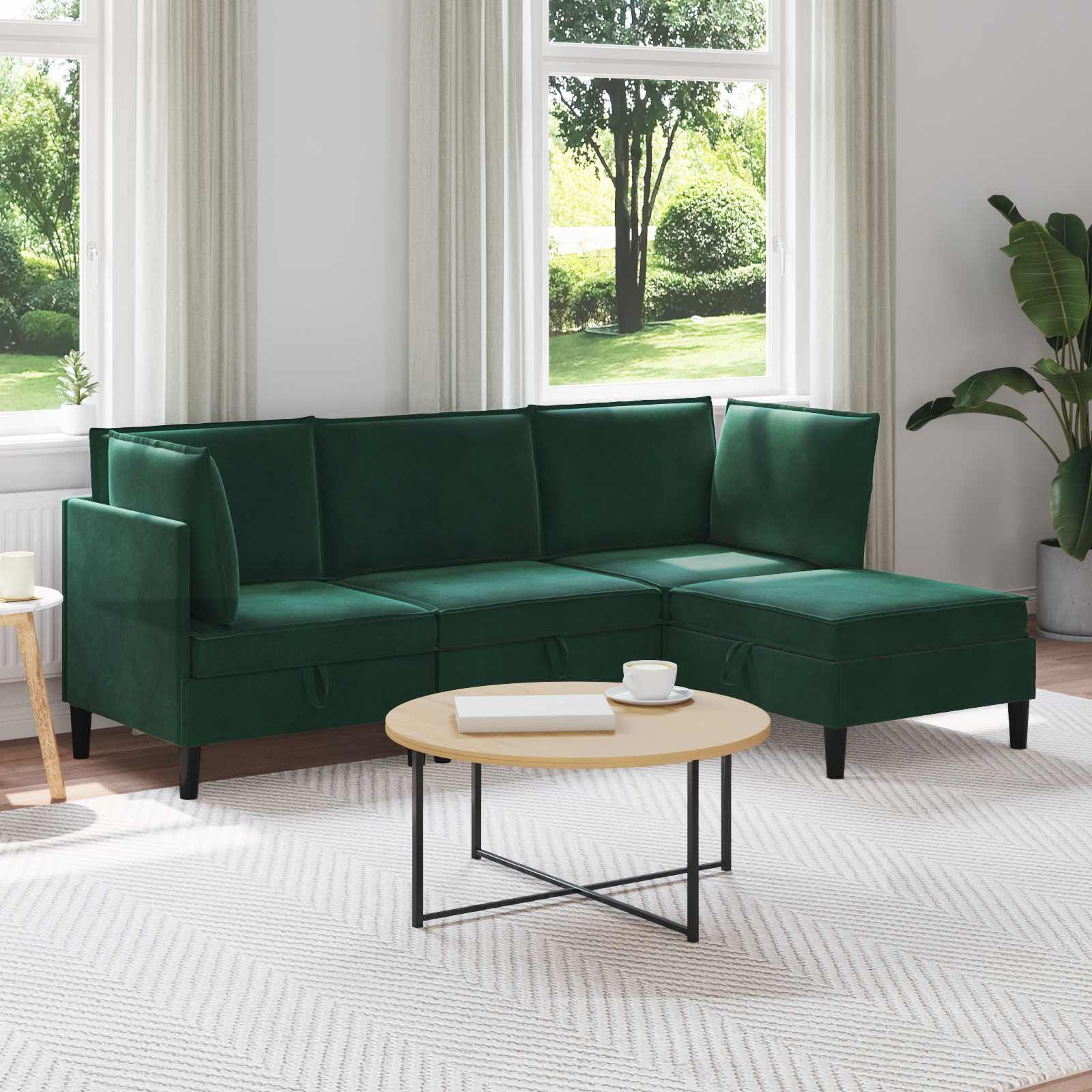 vidaXL Zestaw mebli do salonu z poduszką 4 pcs Ciemnozielony Welur