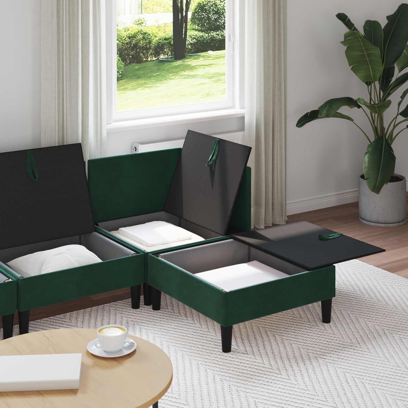 vidaXL Zestaw mebli do salonu z poduszką 4 pcs Ciemnozielony Welur