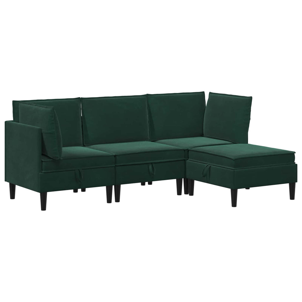 vidaXL Zestaw mebli do salonu z poduszką 4 pcs Ciemnozielony Welur