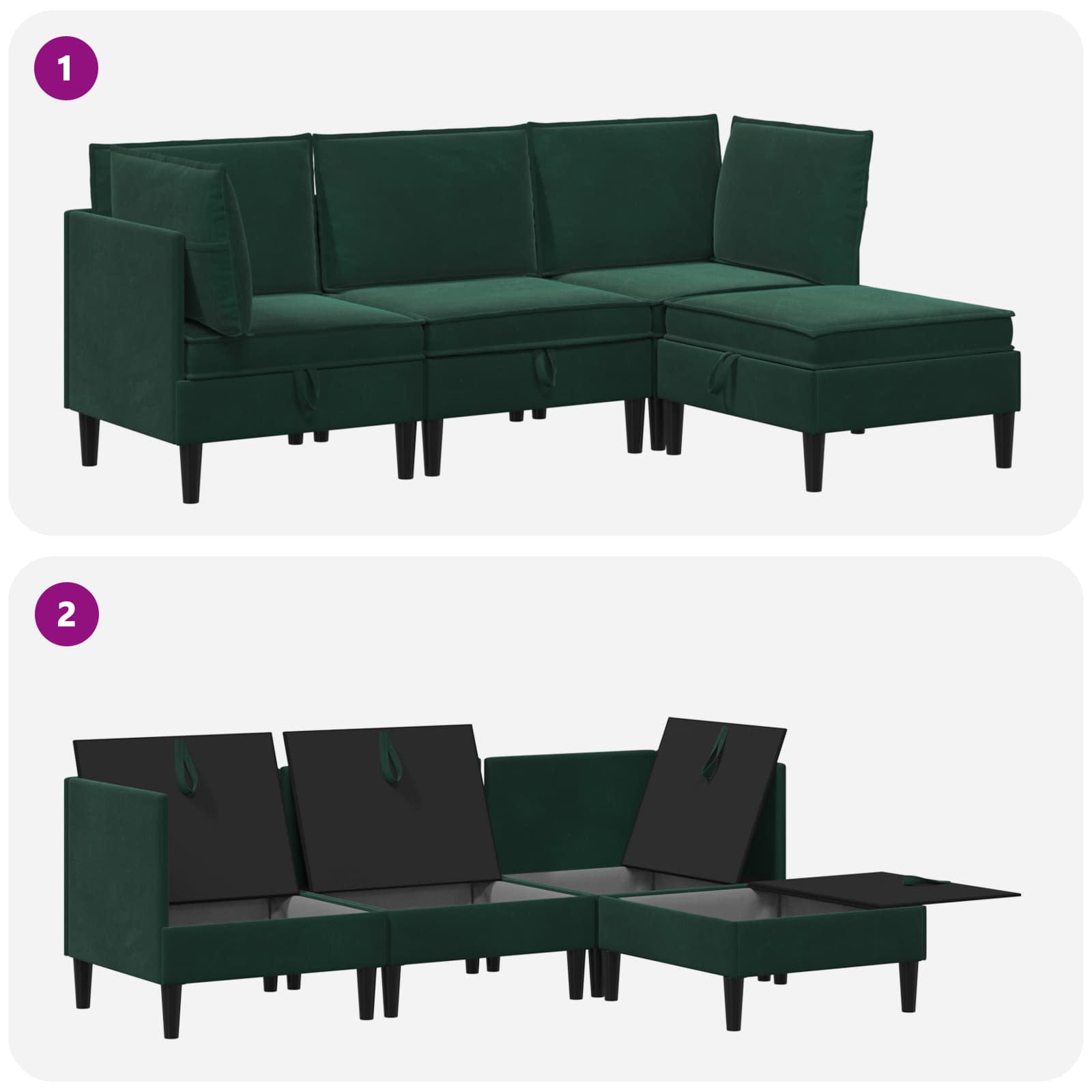 vidaXL Zestaw mebli do salonu z poduszką 4 pcs Ciemnozielony Welur