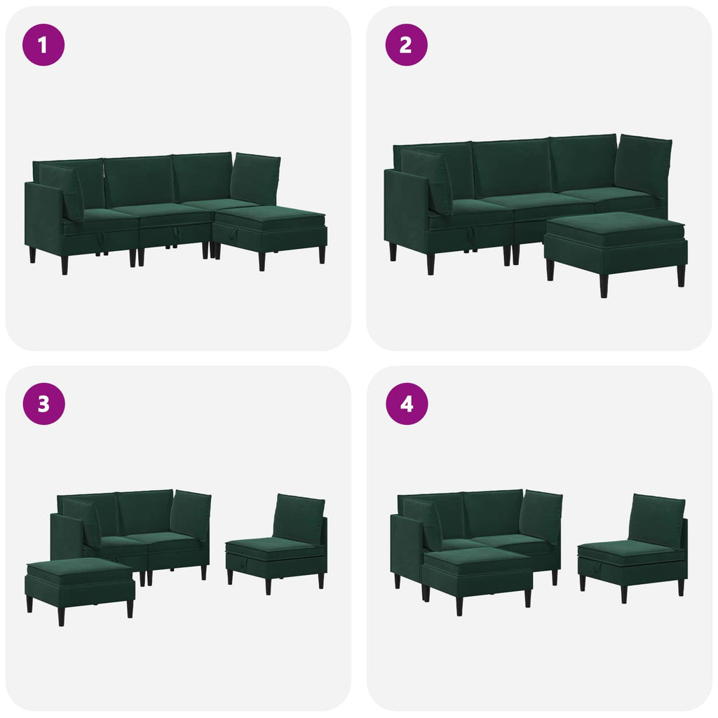 vidaXL Zestaw mebli do salonu z poduszką 4 pcs Ciemnozielony Welur