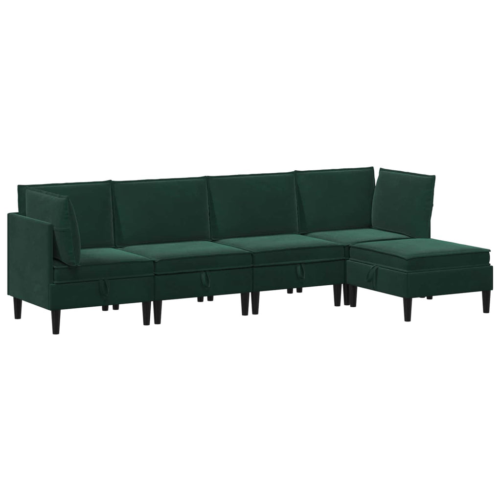 vidaXL Zestaw mebli do salonu z poduszką 5 pcs Ciemnozielony Welur