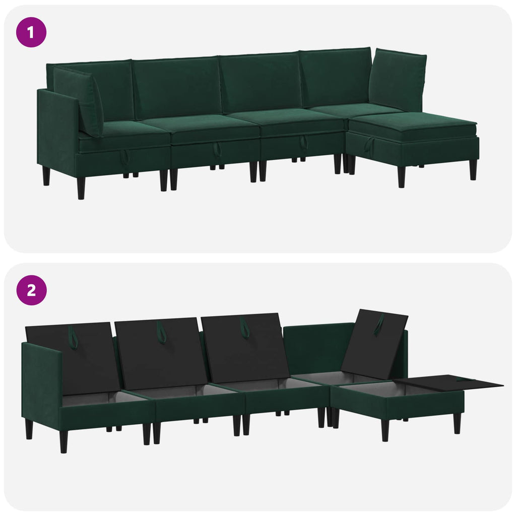 vidaXL Zestaw mebli do salonu z poduszką 5 pcs Ciemnozielony Welur