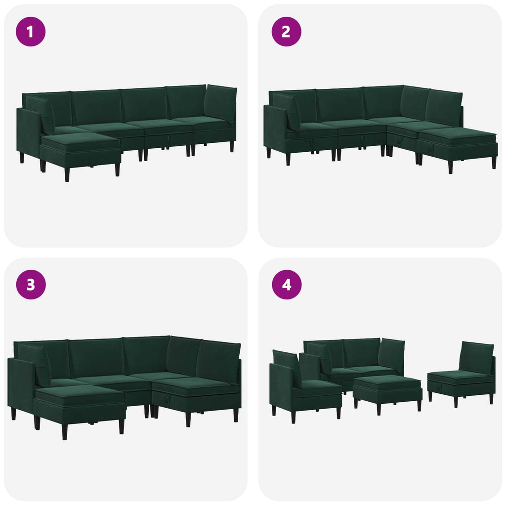 vidaXL Zestaw mebli do salonu z poduszką 5 pcs Ciemnozielony Welur