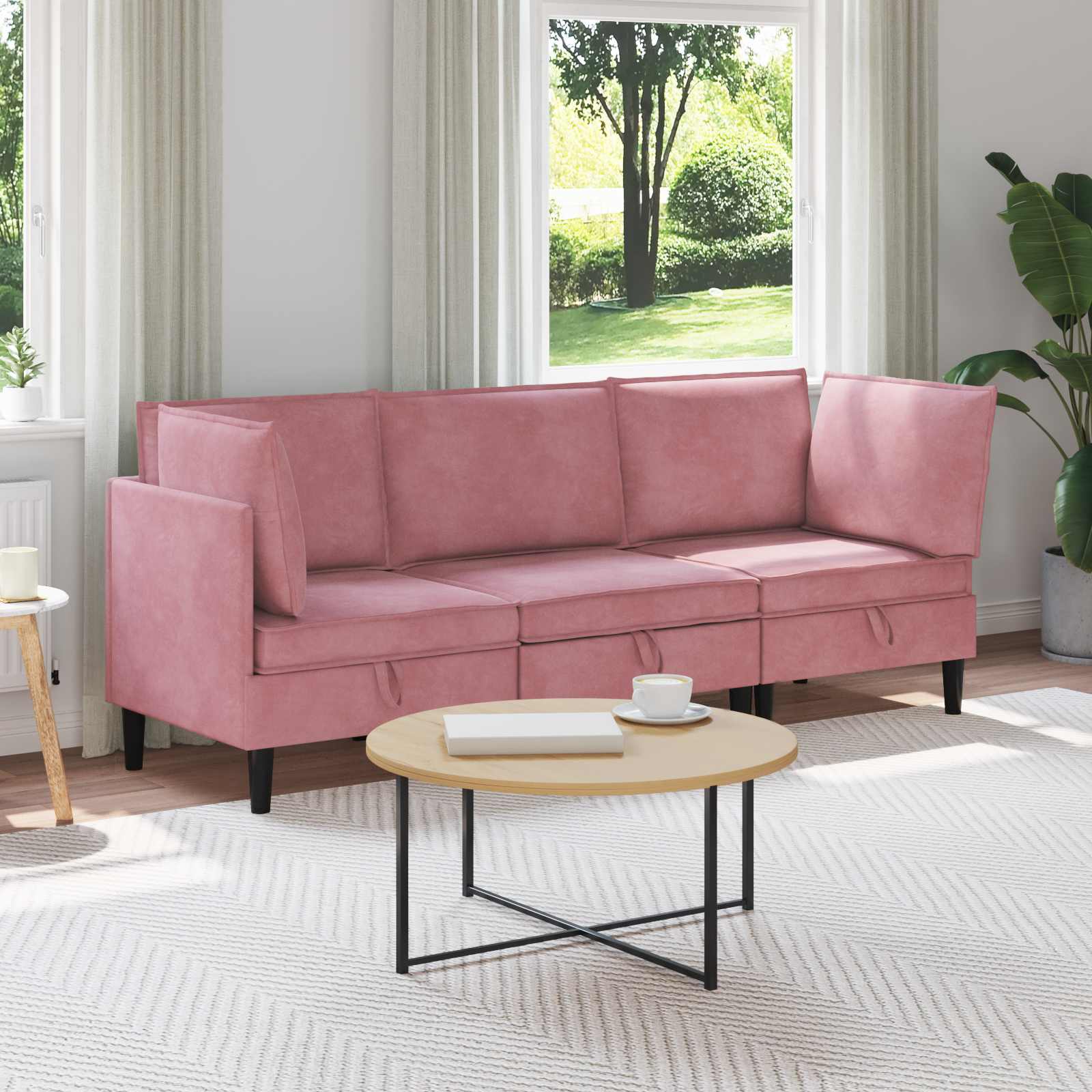 vidaXL Zestaw mebli do salonu z poduszką 3 pcs różowy Welur