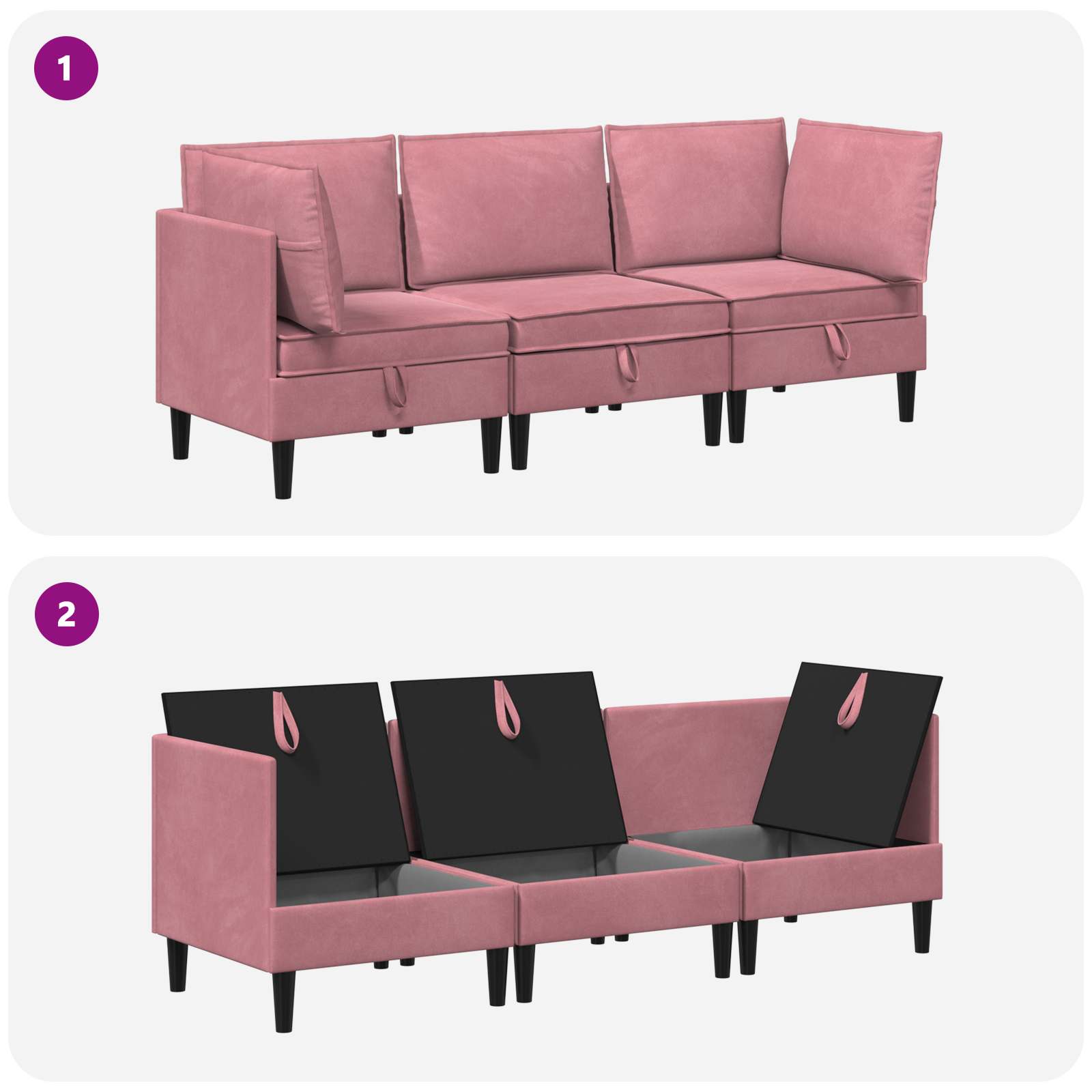 vidaXL Zestaw mebli do salonu z poduszką 3 pcs różowy Welur