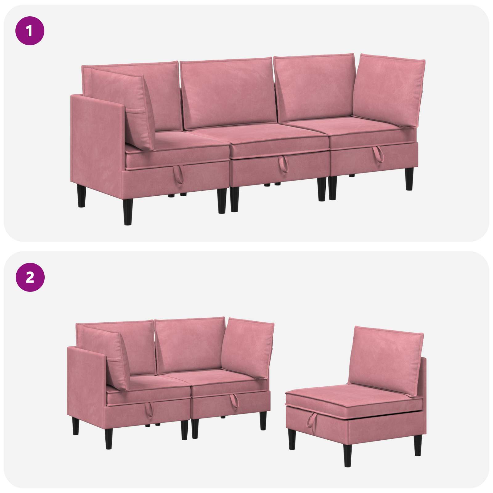vidaXL Zestaw mebli do salonu z poduszką 3 pcs różowy Welur