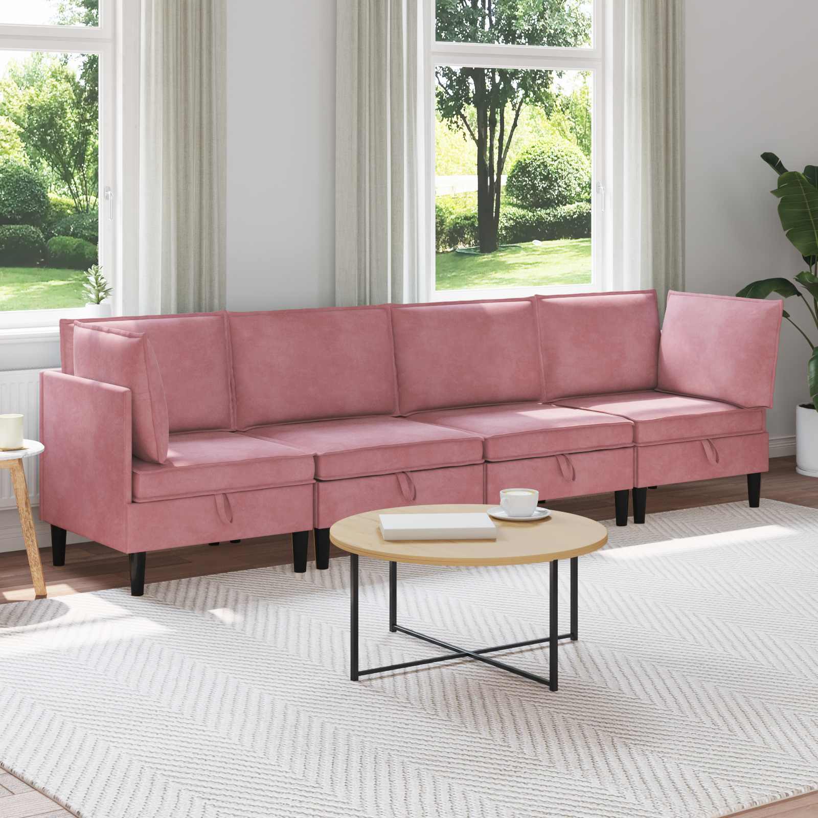 vidaXL Zestaw mebli do salonu z poduszką 4 pcs różowy Welur