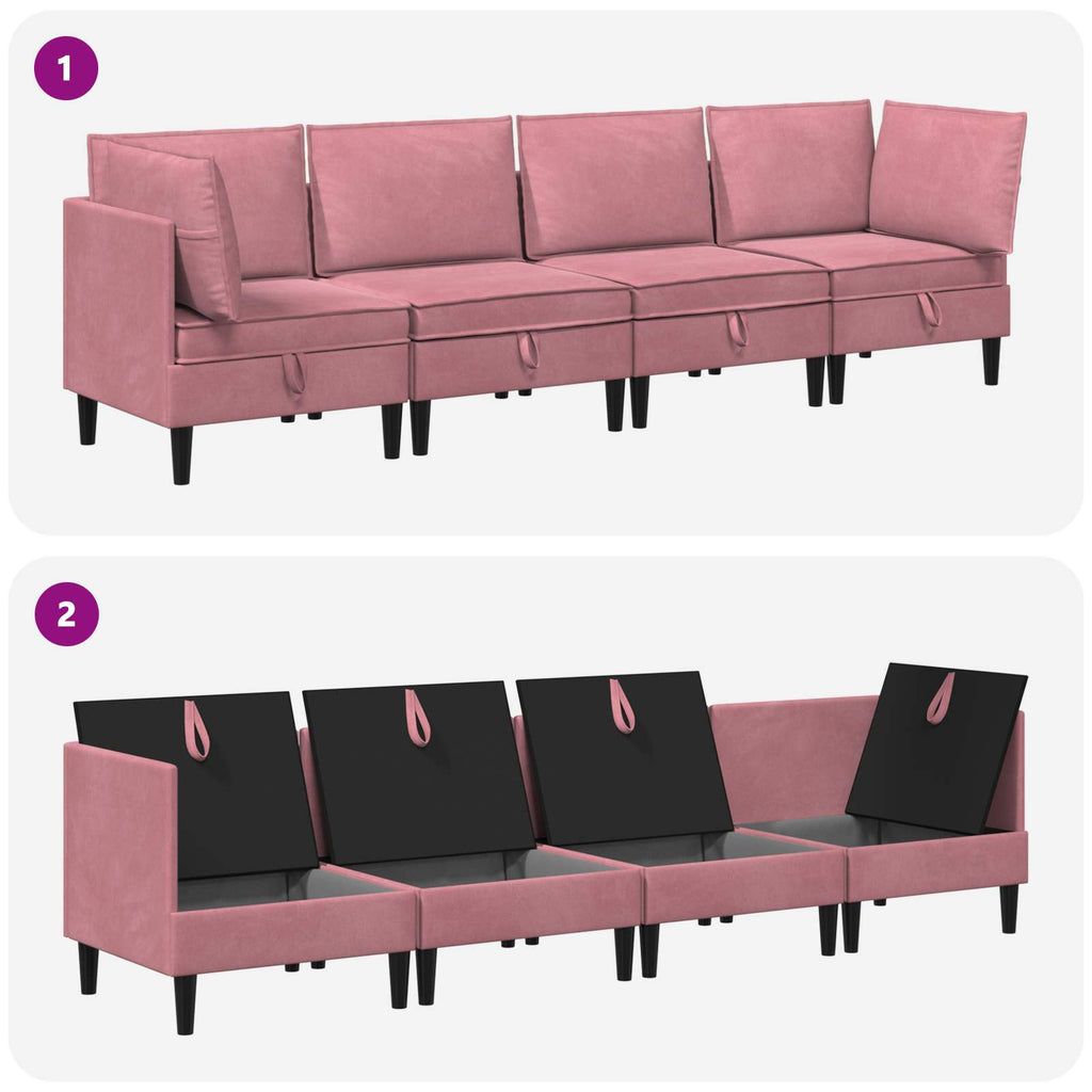 vidaXL Zestaw mebli do salonu z poduszką 4 pcs różowy Welur