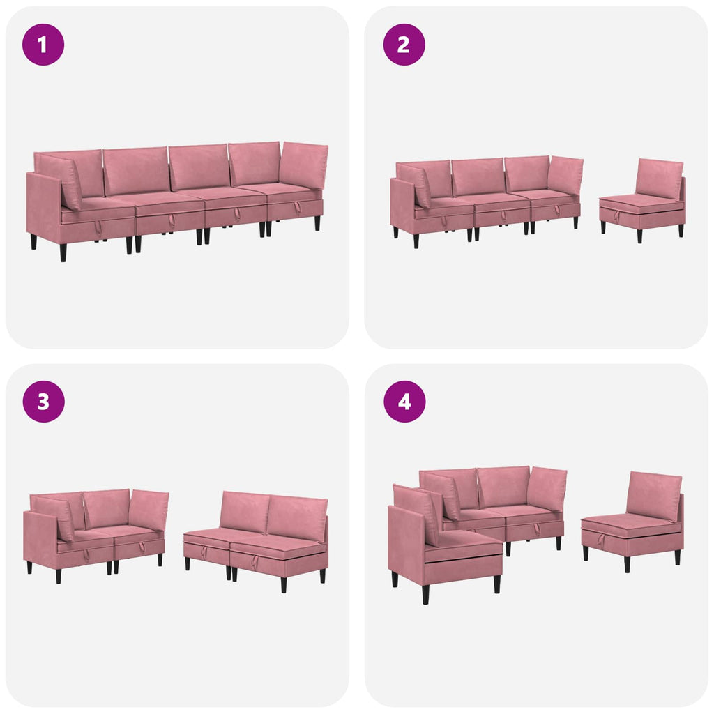 vidaXL Zestaw mebli do salonu z poduszką 4 pcs różowy Welur