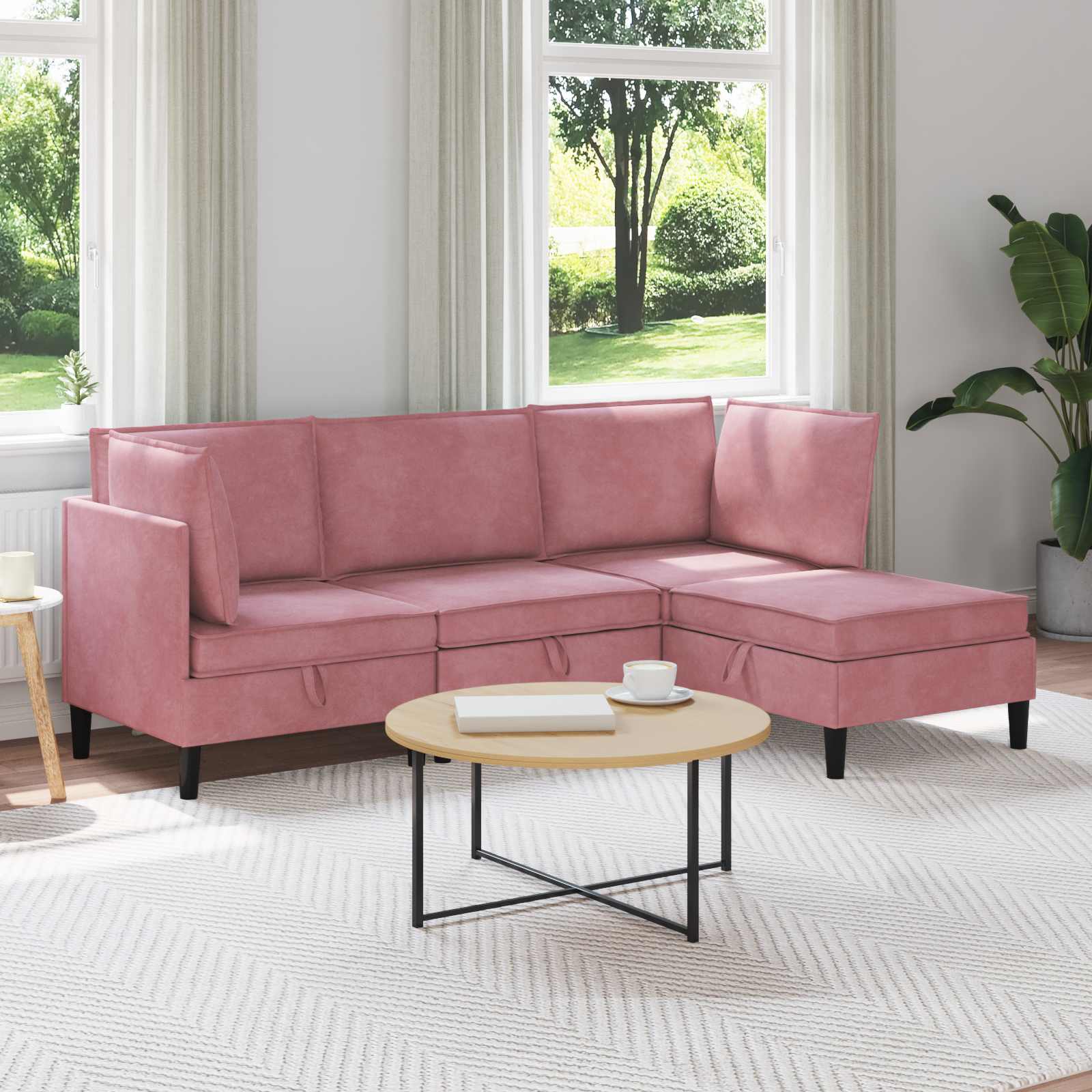 vidaXL Zestaw mebli do salonu z poduszką 4 pcs różowy Welur