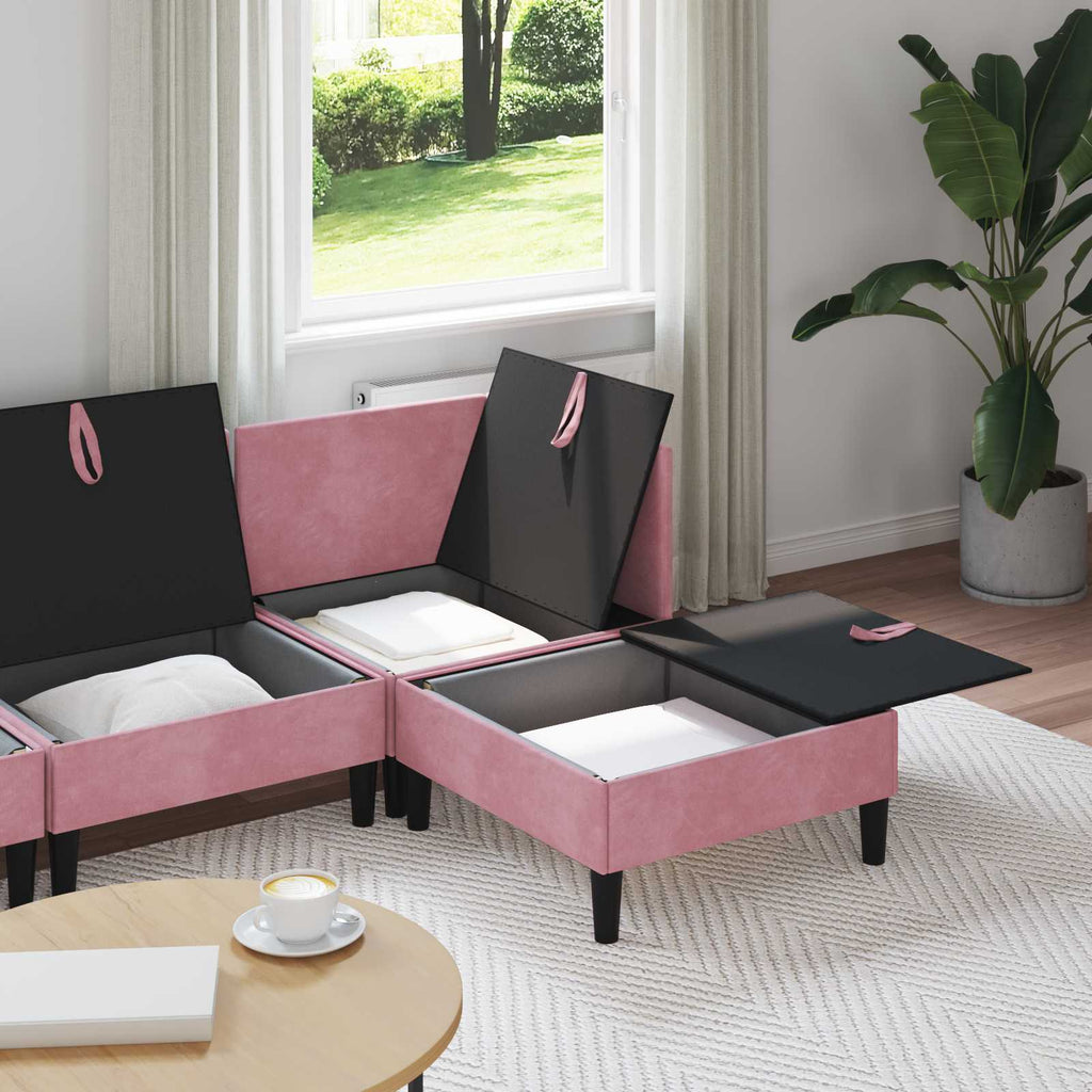 vidaXL Zestaw mebli do salonu z poduszką 4 pcs różowy Welur