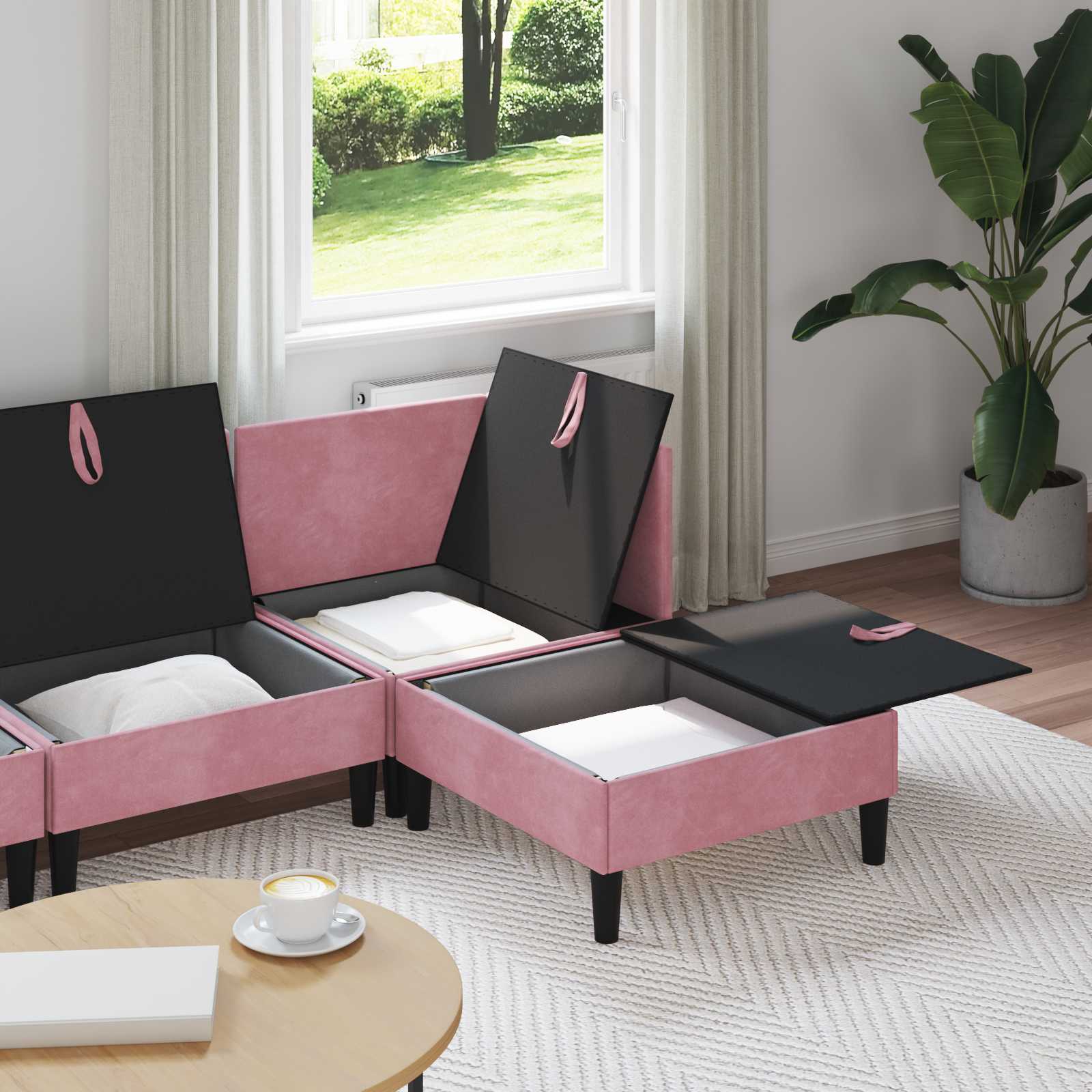 vidaXL Zestaw mebli do salonu z poduszką 4 pcs różowy Welur