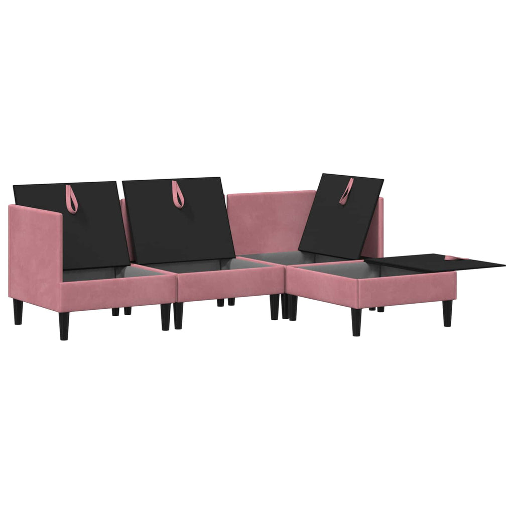 vidaXL Zestaw mebli do salonu z poduszką 4 pcs różowy Welur