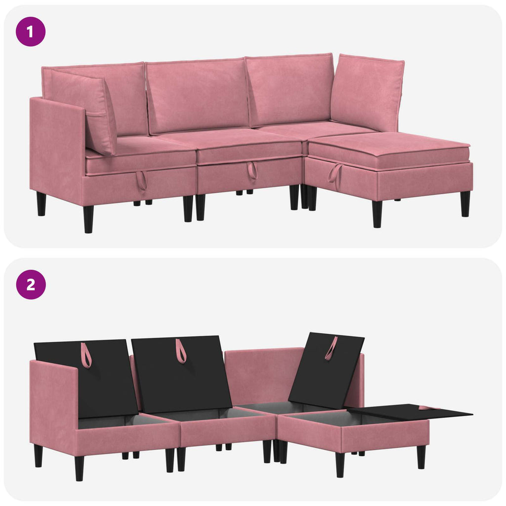 vidaXL Zestaw mebli do salonu z poduszką 4 pcs różowy Welur