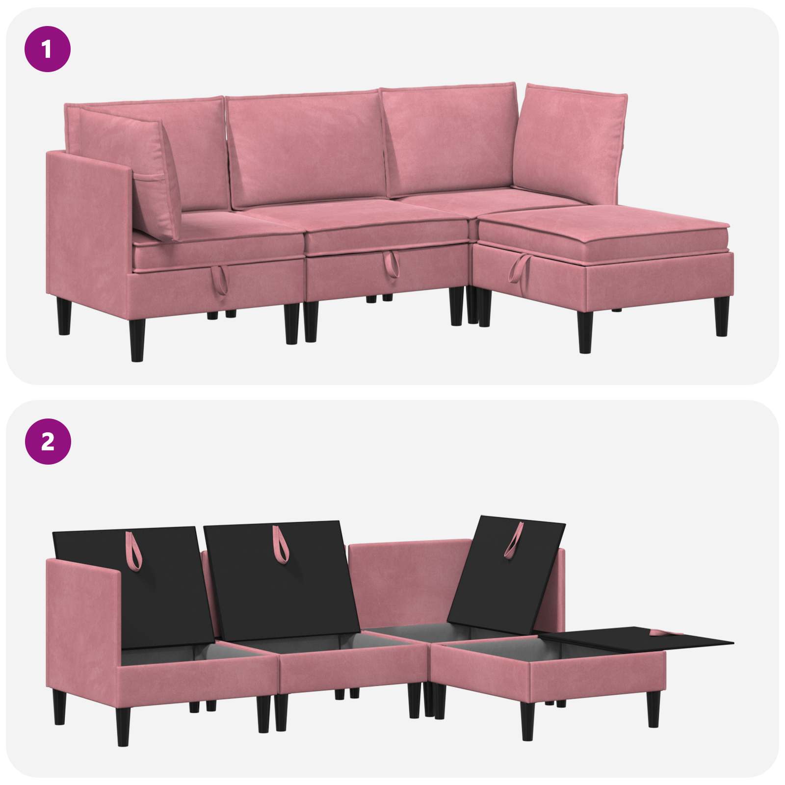 vidaXL Zestaw mebli do salonu z poduszką 4 pcs różowy Welur
