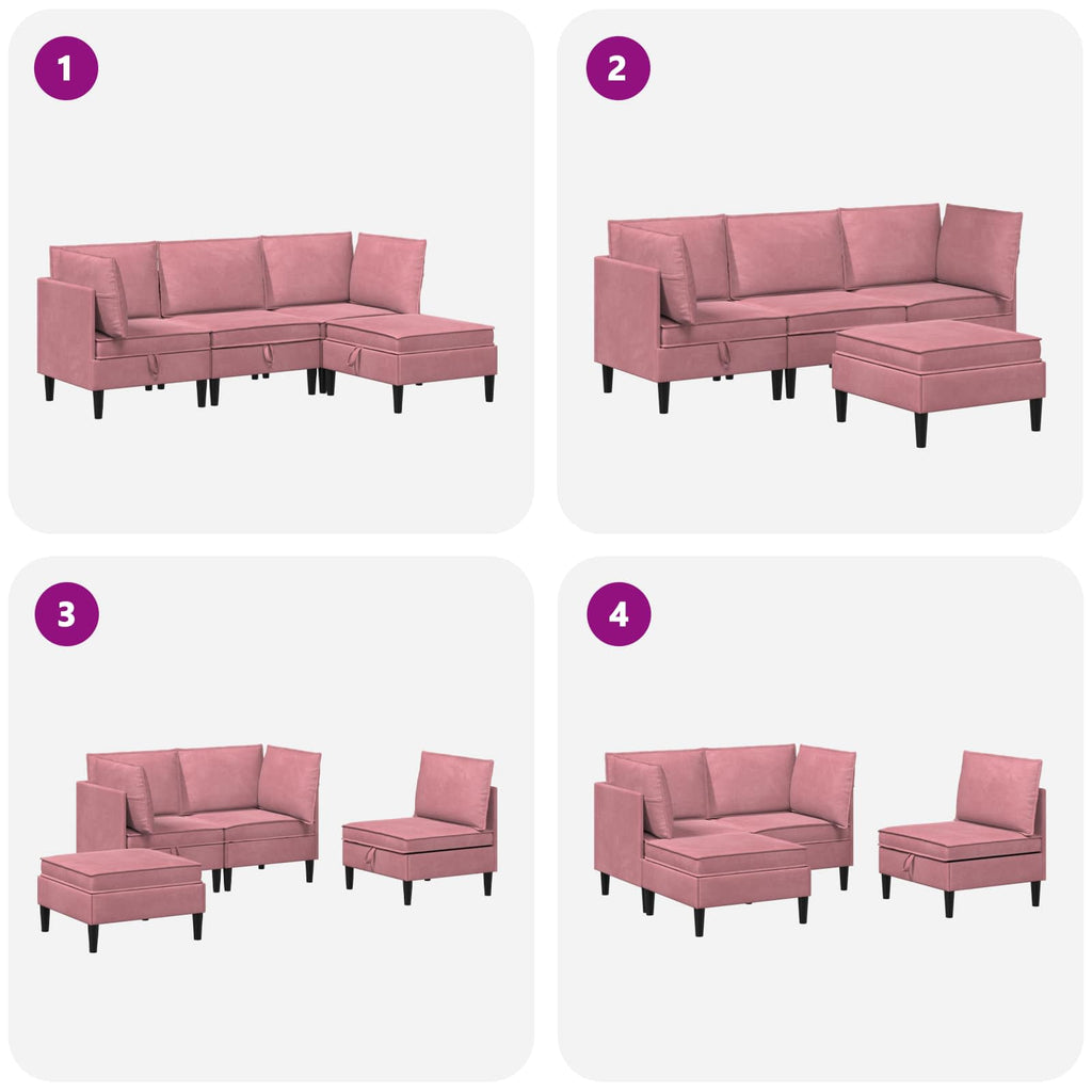 vidaXL Zestaw mebli do salonu z poduszką 4 pcs różowy Welur