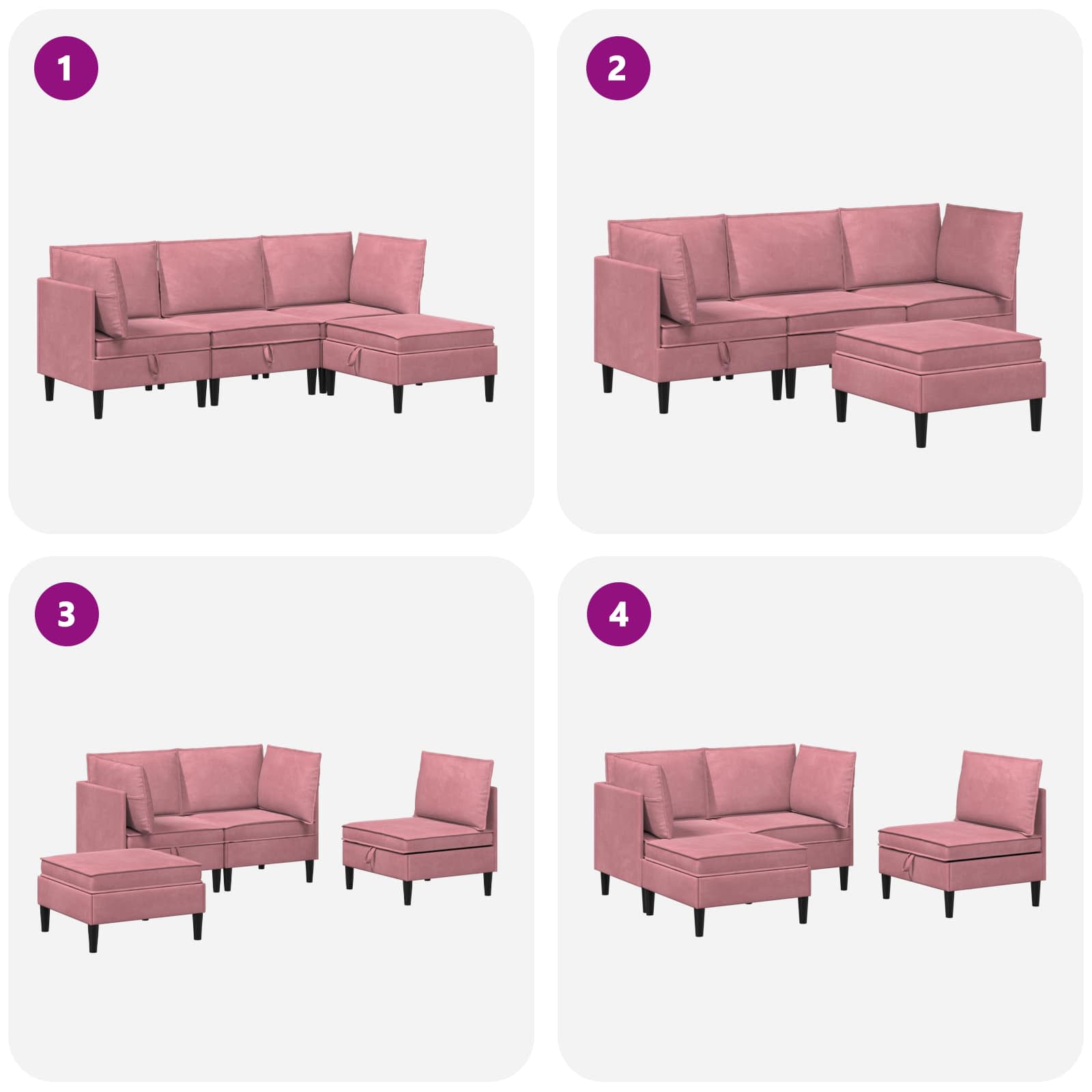 vidaXL Zestaw mebli do salonu z poduszką 4 pcs różowy Welur
