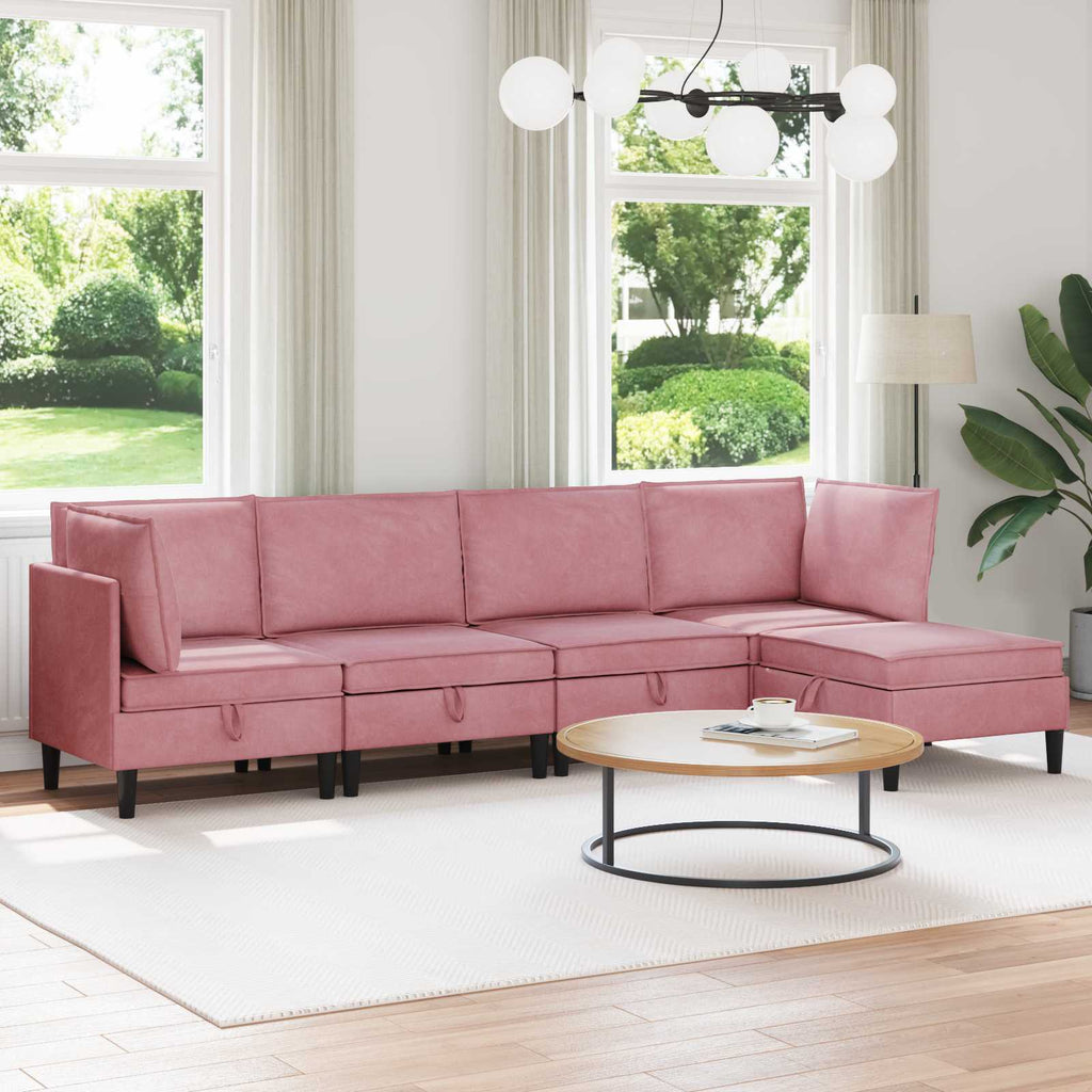 vidaXL Zestaw mebli do salonu z poduszką 5 pcs różowy Welur