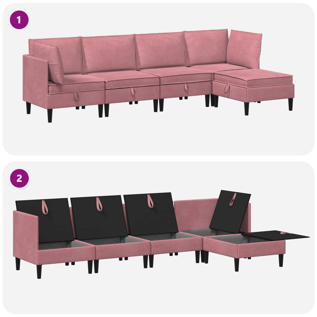 vidaXL Zestaw mebli do salonu z poduszką 5 pcs różowy Welur