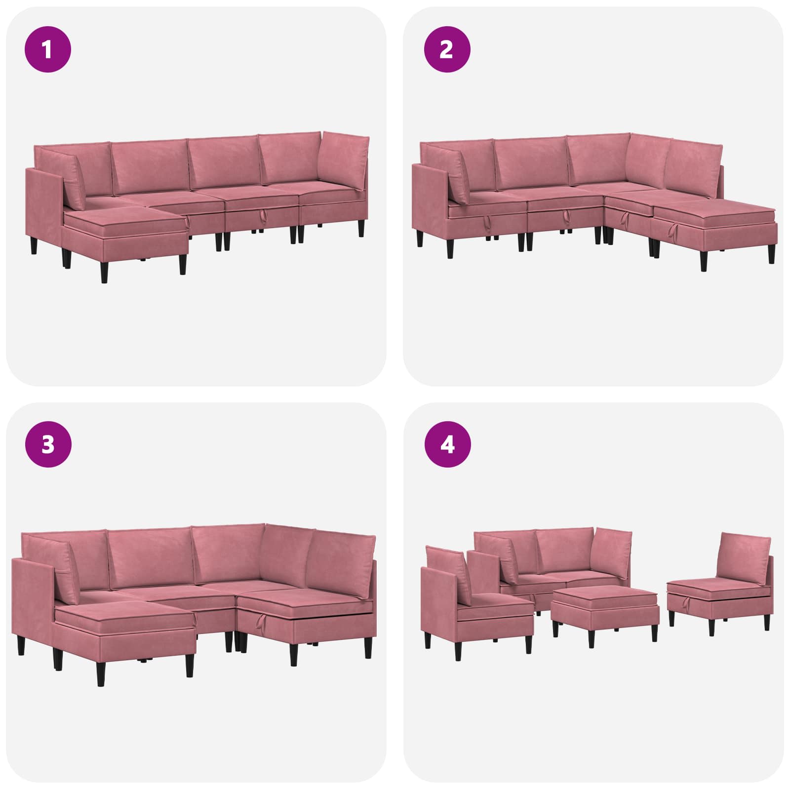 vidaXL Zestaw mebli do salonu z poduszką 5 pcs różowy Welur