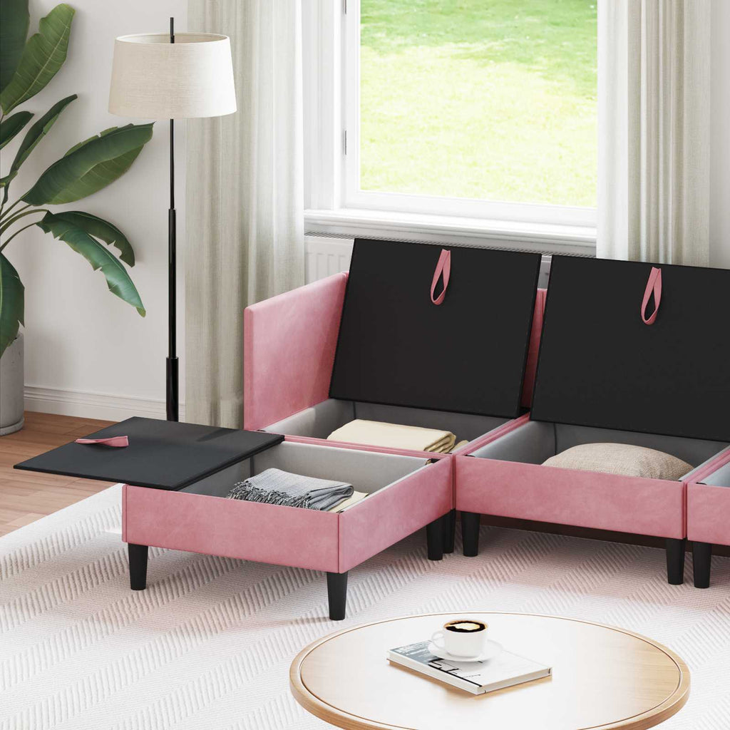 vidaXL Zestaw mebli do salonu z poduszką 6 pcs różowy Welur